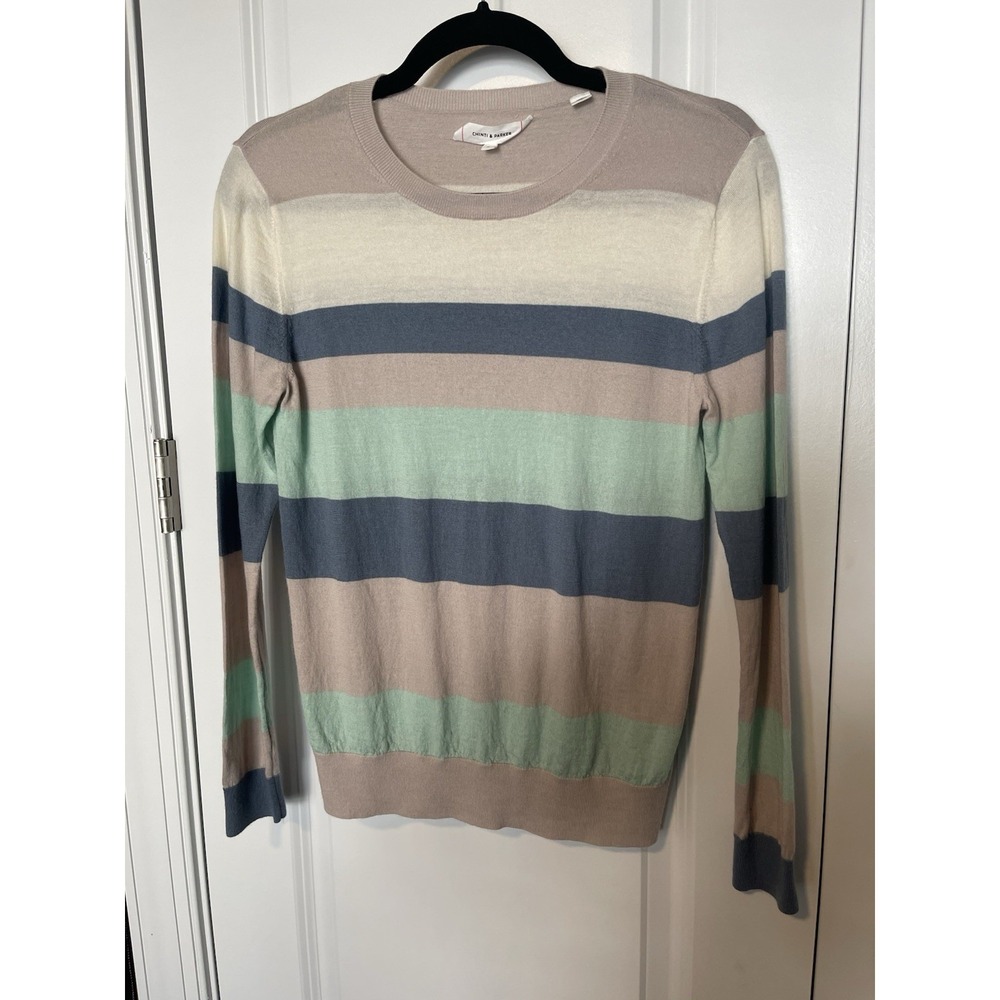 Chinti &‎ Parker Womens Long Sleeve Cashmere Wool Striped Sweater Small Tan Blue